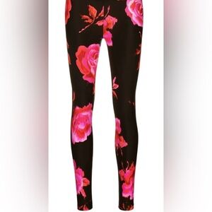 The Andamane Floral Print Leggings Black Pink Roses Medium